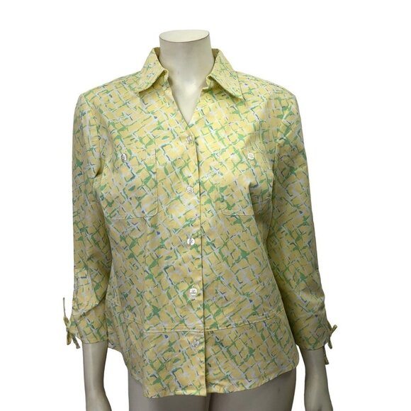 CHRISTOPHER & BANKS LONG SLEEVE BUTTON STRETCH BLOUSE MD - Picture 1 of 4